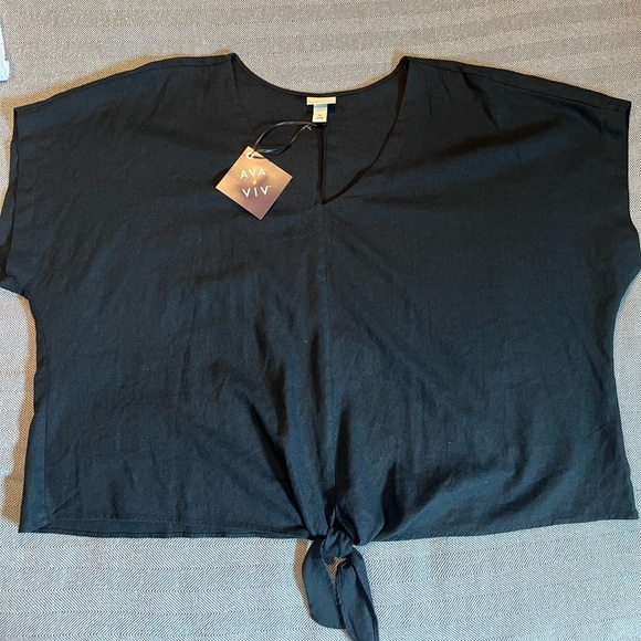 NWT Ava & Viv Women’s V-Neck Linen Blend Tie Front Top - Picture 13 of 13